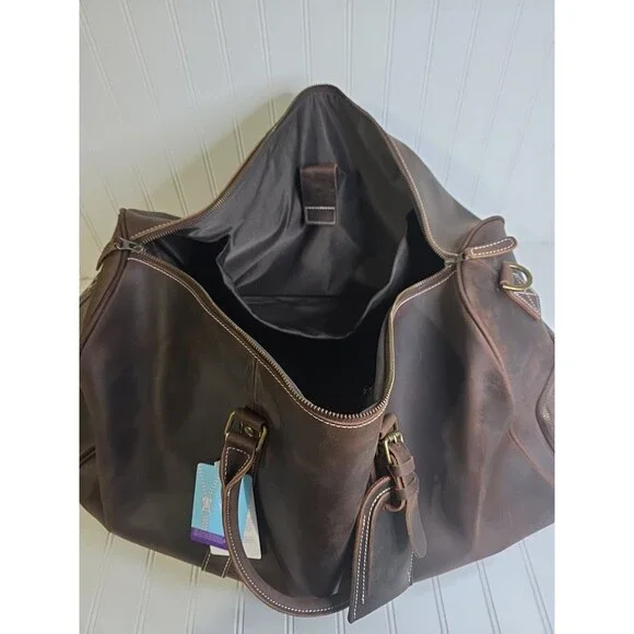 NEW LEATHFOCUS CHOCOLATE BROWN LEATHER TRAVEL DUFFLE BAG CARRY ON LUGGAGE-24inch - Picture 9 of 16